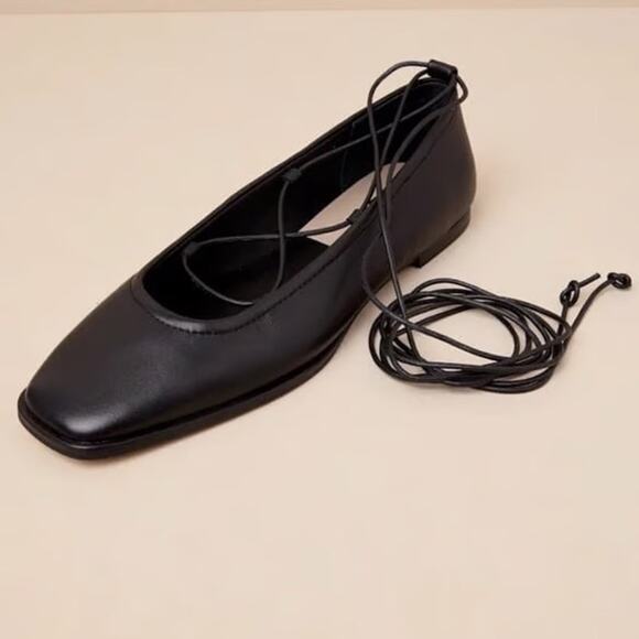 Dolce Vita Ryder Black Leather Lace-Up Ballet Flats - Picture 5 of 6